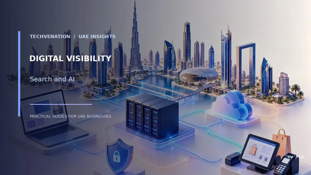 Conceptual UAE digital business systems representing AI search visibility